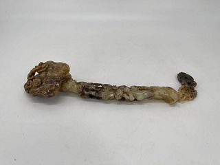 Carved brownish jade Ruyi sceptre