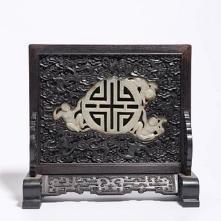 Jade Inlaid Sandalwood Table Screen, Qing Dynasty
