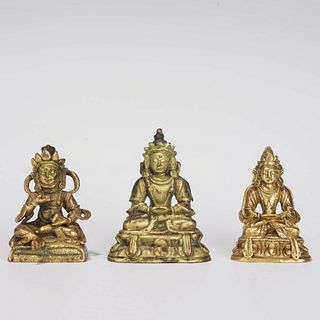 A set of three bronze gilt worship buddha sculptures, Qing Dynasty