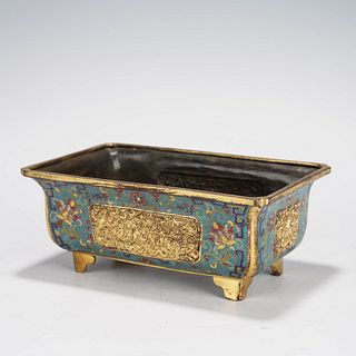 Cloisonne  enamel bronze gilt flowerpot, Qing Dynasty