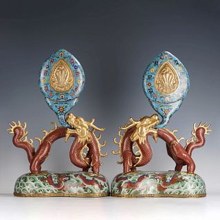 A pair of cloisonne  enamel ornaments, Qing Dynasty