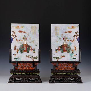 A pair of jadeite table screens, Qing Dynasty
