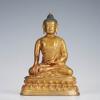 Bronze gilt worship Shakyamuni sitting sculpture