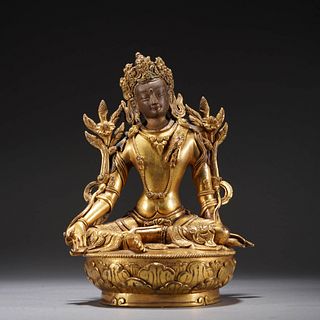 Bronze gilt worship Tara sitting sculpture