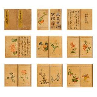Chinese flowers painting on two paper books