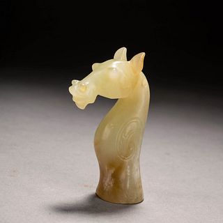 Carved Yellowish Jade Head Of Horse