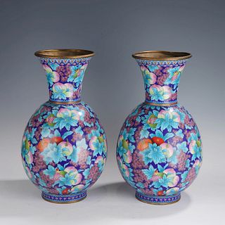 A pair of cloisonne  enamel peach pattern vases
