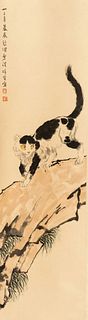 Chinese cat painting  paper scroll