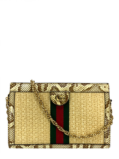 GUCCI Raffia and Snakeskin GG Small Ophidia Chain Shoulder Bag NEW