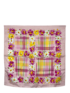 Burberry Floral Checkered Print Silk Small Scarf