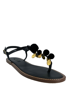 Dolce & Gabbanna Gold Coin Pom Pom Thong Sandals Size 8.5