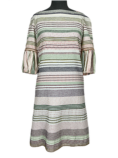 Chanel 07P Striped Cotton Chain Embellished Shift Dress Size S