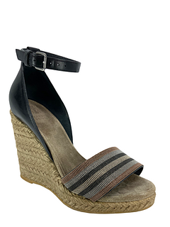 Brunello Cucinelli Monili Beaded Espadrille Wedge Sandals Size 6.5