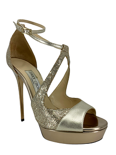 Jimmy Choo Metallic Sequin Glitter Platform Sandals Size 9.5