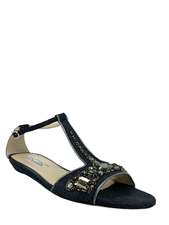Oscar de la Renta Embellished T-Strap Flat Sandals Size 8