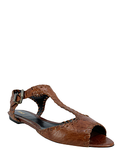 Fendi Braided Leather T-Strap Flat Sandals Size 8.5