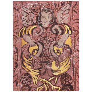 CARMEN PARRA, Sin título, Sin firma, Acrílico y hoja de oro sobre papel, 78 x 58.5 cm