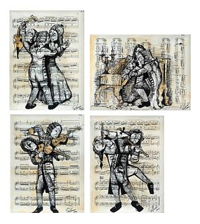 RICARDO POLLMAN, Sin título, de la serie Partituras de Händel, Firmadas y fechadas 2012, Tinta sobre partitura, 29 x 22 cm c/u,Piezas:4