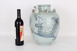 Antique Korean Blue/White Dragon Vase