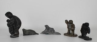 (5) Carved Stone Inuit Figures, 3 Signed