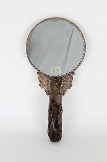 Silver Chinese Dragon Mirror, Carved Jade Handle