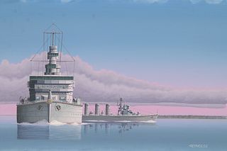 Keith Reynolds (B. 1929) "Japanese Warships" Oil