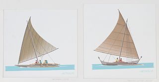 Keith Reynolds (B. 1929) "Marshallese Canoes" Oil