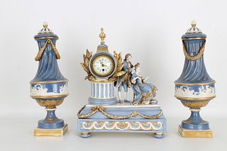 Antique Italian Porcelain Clock Set
