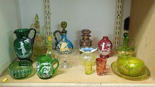 Group of Vintage Painted Colored Glassware.