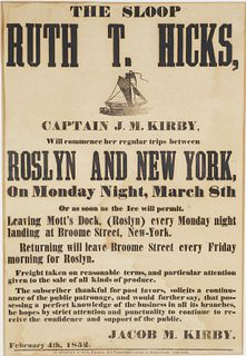 19th C Sloop Poster, Roslyn & New York