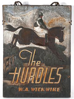 1930s Hand Carved & Painted Horse Racing Sign