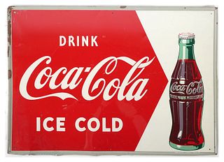 COCA COLA 1950s Tin Sign Drink Ice Cold