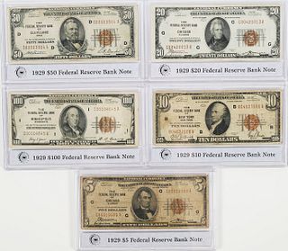 1929 NATIONAL CURRENCY Notes, $5 to $100