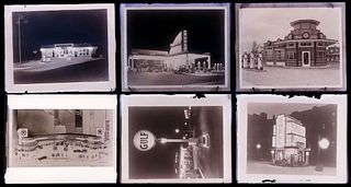 (6) Glass Negatives of ART DECO GAS STATIONS