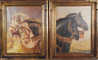 Two O/C Paintings of Circus Horses, 1930s