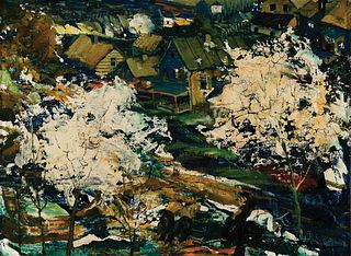 John R. Grabach, Am. 1886-1981, "May Blossoms", Oil on panel, framed