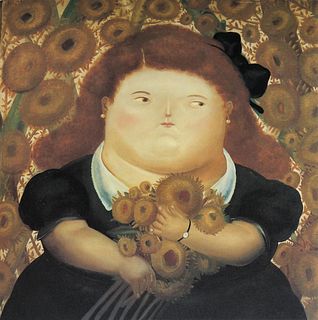 Fernando Botero (after) - Girl in a Garden of Sunflowers