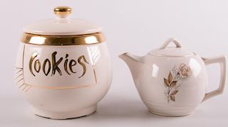 McCoy Tea Pot & Gilded Cookie Jar, Two (2)