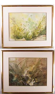 Jane Carlson Floral Watercolors, Pair