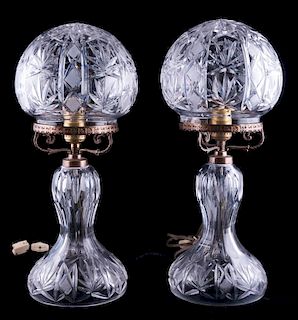 Cut Glass Table Lamps, Matching Pair