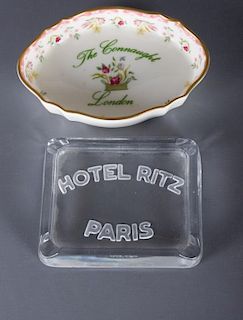 Vintage London & Paris Hotel Ashtray & Dish Pair