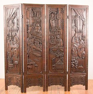 Turn of 20th C Asian Carved Wood Screen