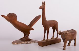 Wood Carved Animal Sculptures, Three (3)