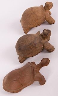 Wood Carved Turtle Collection, Three (3)