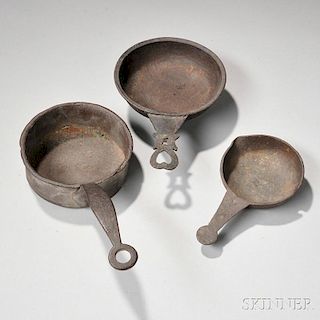 Iron Sauce Pan, Footed Skillet, and Handled Pouring Bowl