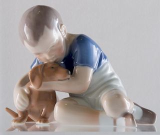 Bing & Grondahl Porcelain Figure, Boy w/ Dog