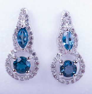 Blue Topaz & Sterling Silver Pierced Drop Earrings