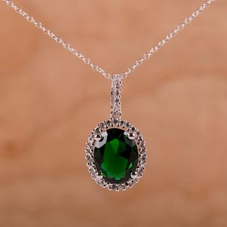 Sterling Silver & Lab Emerald Pendant Necklace