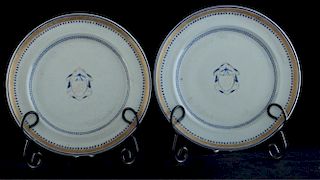 18th C Armorial Chinese Export Plates, Two (2)