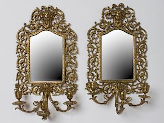 E. Blaesius Brass Mirror Back Sconces, Pair